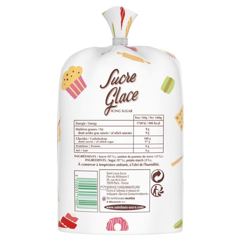 Sucre Glace de Qualité Supérieure SAINT LOUIS - Sachet de 1kg | Idéal pour Pâtisseries Maison et Glaçages Délicats - Le Lot De 4