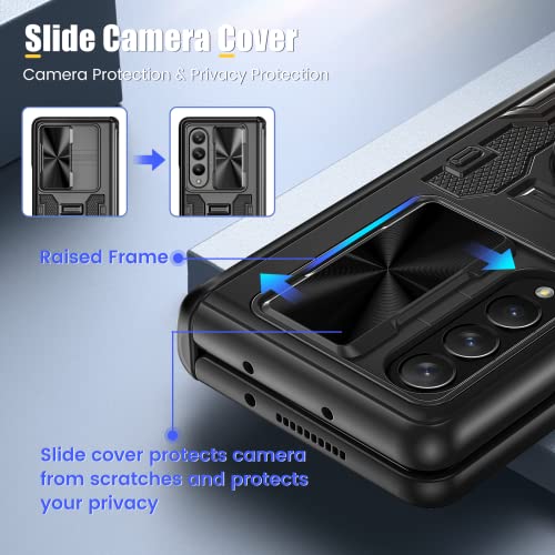 Caka For Z Fold 4 Case, Galaxy Z Fold 4 Case With Kickstand & Belt-Clip Holster Camera Cover With Built-In 360°Rotate Ring Stand Magnetic Case For Samsung Galaxy Z Fold 4 -Black #TOP1