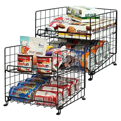2 Pack Can Rack Organizer, 2-Tier Can Storage Rack for Kitchen Cabinet Pantry, Multifunctional Can Dispenser for Storing Canned Snacks Drinks and More, Black Cover