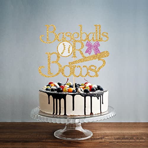 Gold Glitter Baseballs Or Bows Cake Topper - Baseball Gender Reveal Decorations - Boys Or Girl Baby Shower Party Decoration Supplies #TOP4