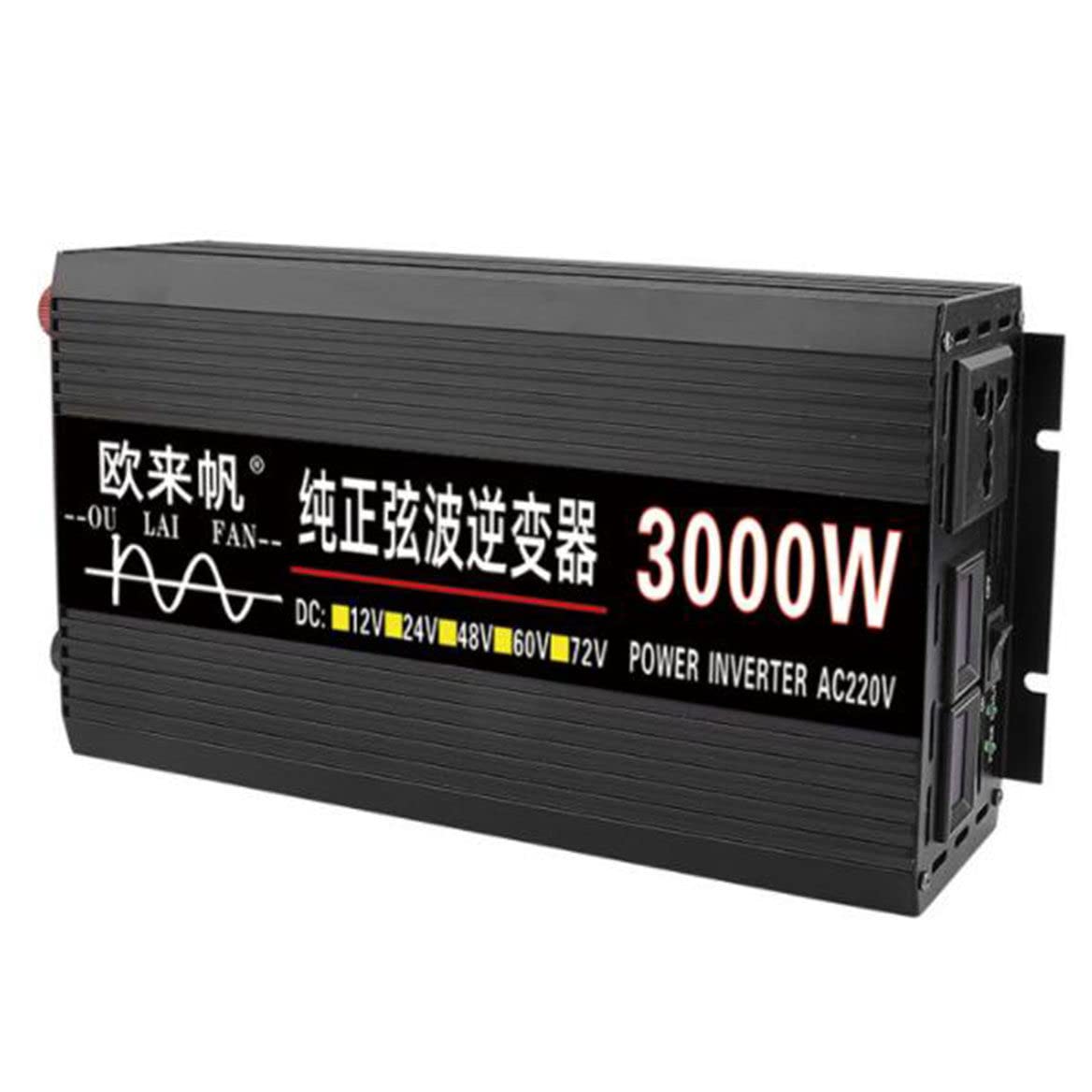 2000W 3000W 4000W Przetwornica czystej fali sinusoidalnej 12V 24V 48V 60V do 230V Przetwornica napięcia z gniazdem UE i USB, wyświetlacz cyfrowy,3000W-48vTo110v