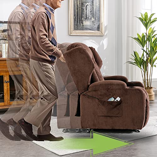 Obbolly Power Lift Recliner Chair For Elderly,Beibei Velvet Fabric Heat Massage Chair Recliner With Whell For Living Room,Soft Lazy Single Sofa With Lumbar Pillow, Side Pockets, Usb Ports,Brown #TOP1