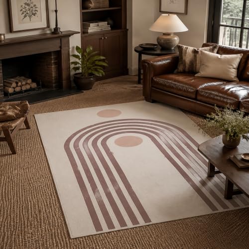 Tapis de balcon et terrasse résistant géométrique beige rose