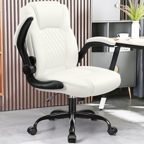 Image of Leather Office Chair, PU Home Computer Desk Chairs with Ergonomic Back Support, 360Swivel Free,Small Gaming Chair with Wheels and Adjustable Armrests, for Short People Use