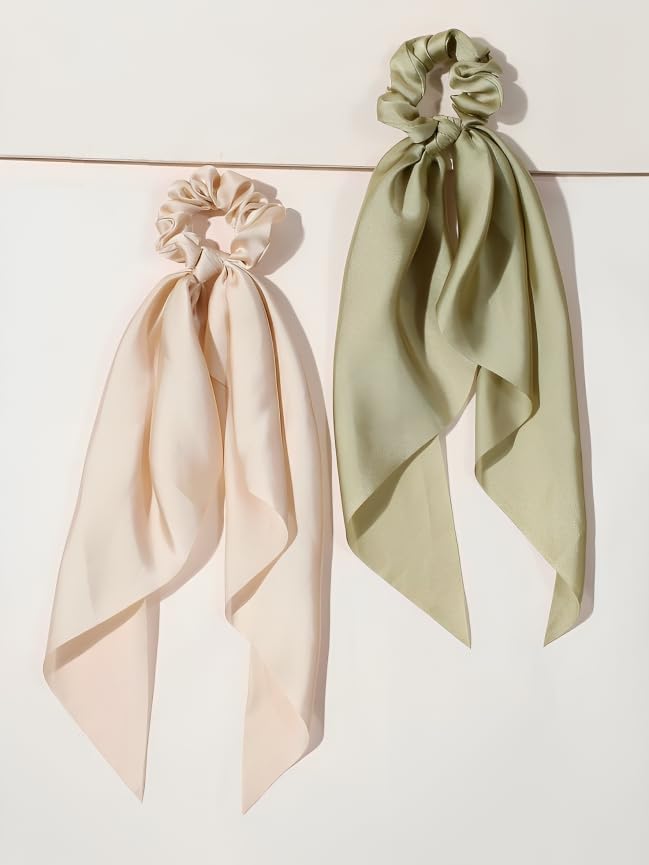 FilterFashion Hair Scrunchies Bowknot Satin Long Tail Elastics Scarf Scrunchie Vintage Ponytail Holder Ties Bands Accessories for Women and Girls (Green,Light Peach) (B0CHQB41F5) Amazon Price History, Amazon Price Tracker
