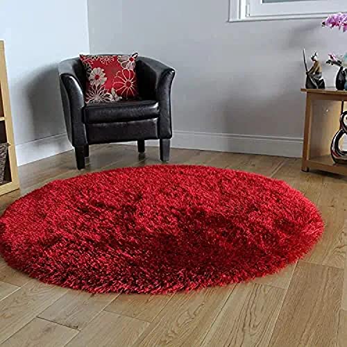 Image of Carpet for Living Room, 6x8 Feet Red Solid Plain Modern Polyster Luster Shaggy Ultra Thick and Pluffy Soft Shag Area Rug for Your Bedroom, Kid Room, Office and Home
