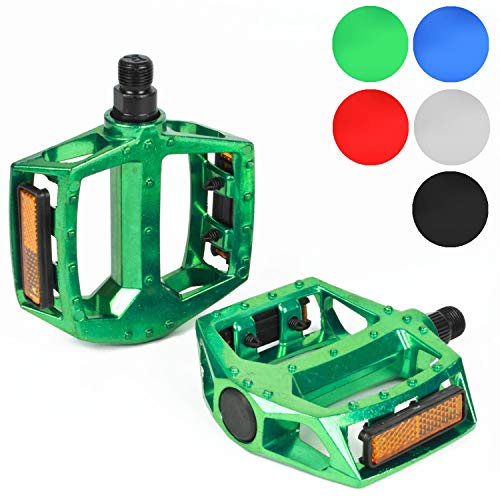 KOMODO Pedales De Bicicleta De Aleación De Metal Plataforma Plana 9/16" Pulgadas 14mm Para Carretera Montaña MTB Bicicleta, verde