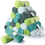 Windkream 24 Pack Flannel Throw Blankets Bulk 50 x 60 Inch Wedding Fleece Blankets with Thank You Card Soft Blanket for Winter Valentines Guests Sleepover Spa Gifts, 4 Colors (Shades of Green)