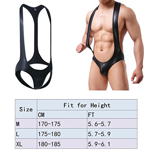 Yufeida Men's Athletic Supporters Faux Leather Soft Jockstrap Leotard Slim Fit Active Base Layers Jumpsuits Bodysuit #TOP4