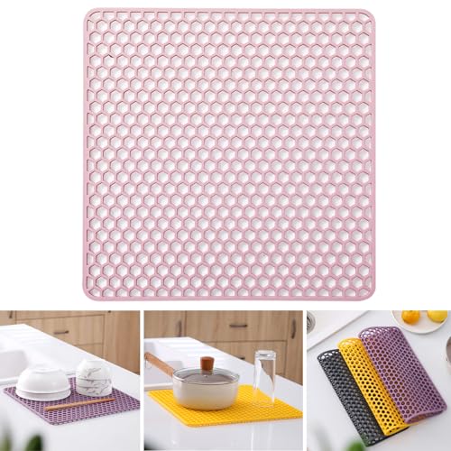Boxonly Silicone Dish Drying Mat for Versatile Use - Heat-Resistant, Eco-Friendly and Easy to Clean Mat for Kitchen Counter, Sink or Drawer Liner - 12" (30.5 CM), Pink