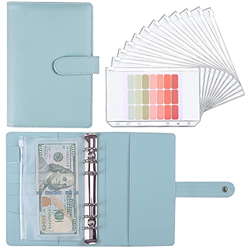 LXWHYP Money Saving Binder, Savings Challenges Book with for Cash Envelopes, 12pcs Zipper Envelopes A6 Budget Binder, Budget Planner for Managing Budgets and Saving Money -(Blue-7.4IN)