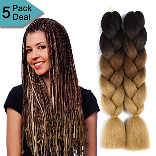 Ombre Jumbo Braids Synthetic Braiding Hair Kanekalon Fiber for Twist Braiding Hair 3 Tones (24", 53#)