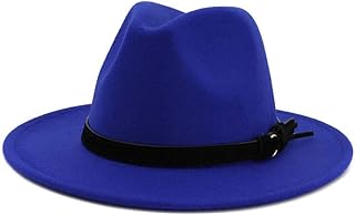 THAELY Otoño Invierno Llano de la Manera algodón Fieltro Jazz del Sombrero de ala del Sombrero Hecho a Mano de ala Ancha Sombrero de Vaquero Panamá Formal for los Hombres de Las Mujeres (Color : Azul