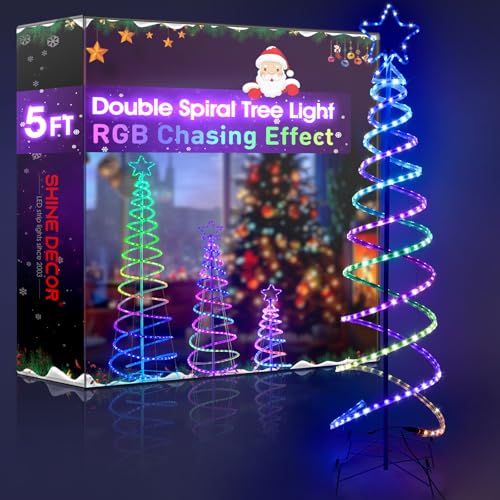 Shine Decor 5FT Spiral LED Christmas Tree Light, Sturdy Double Spiral 252 LEDs Lighted Xmas Tree...