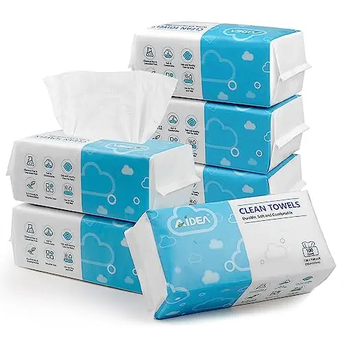 AIDEA Disposable Face Towels-600Ct, Biodegradable Clean Towels, Clean Facial Wipes for Sensitive Skin, Facial Towels for Makeup Removing, Facial Cleansing, Nursing, Travel, Gifts, Dry Wipes