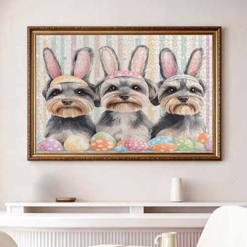 Rompecabezas de perro Schnauzer: relajación y decoración de Pascua con 1000 piezas de madera 4