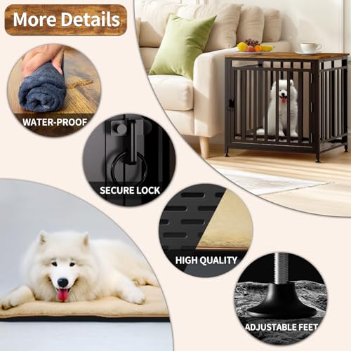 Dog Crate Furniture for Small Dogs, Dog Kennel Indoor, Anti-Chew Anti-Escape with Bed Crate Pad End Side Table Wooden Dog Crate,Steel-Tube Dog Cage, Rustic Brown - Image 6