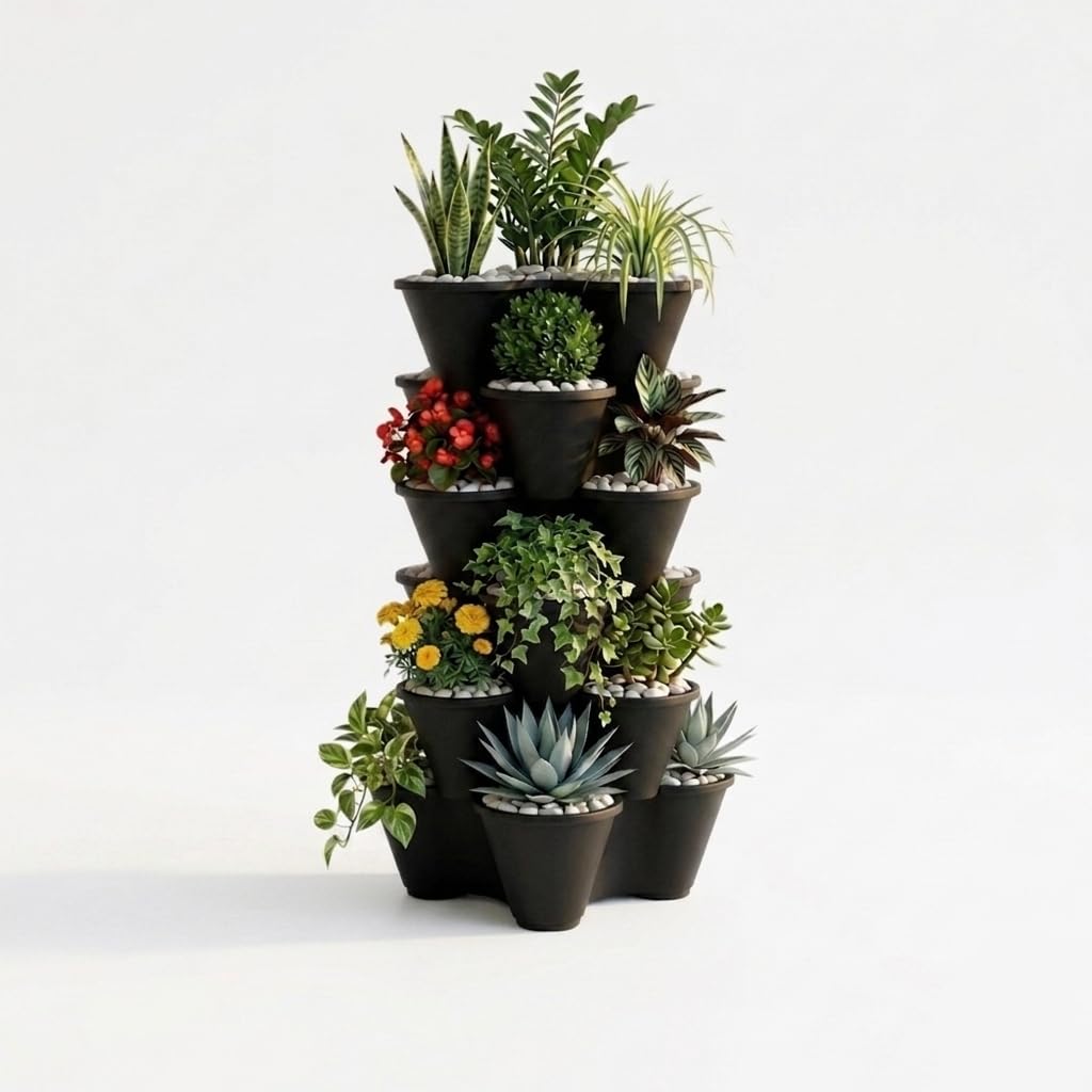 ORGANIZED Strawberry Planter Trio 3-Tier Stacking Pots – Pack of 6, Vertical Garden Planters for Herbs, Flowers & Vegetables Indoor Outdoor Gardening — image 1