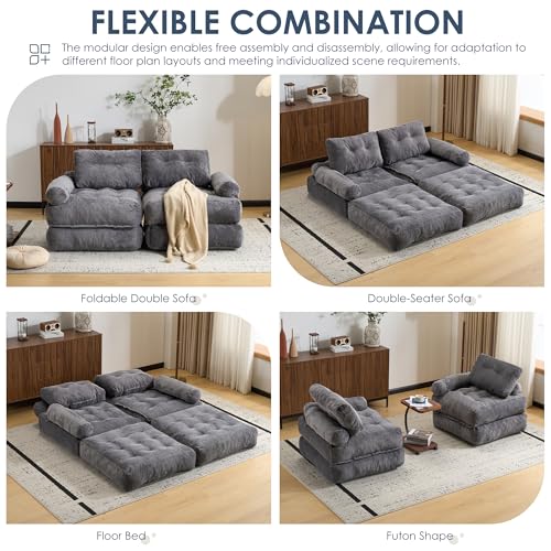 LFCREATOR Folding Sofa Bed with Armrest,Convertible Sleeper Chair for Adults, Folding Sofa Bed Foam Filling Couch with Pillow,Sleeper Chairs Single Size Floor Mattress,Gray - image 4