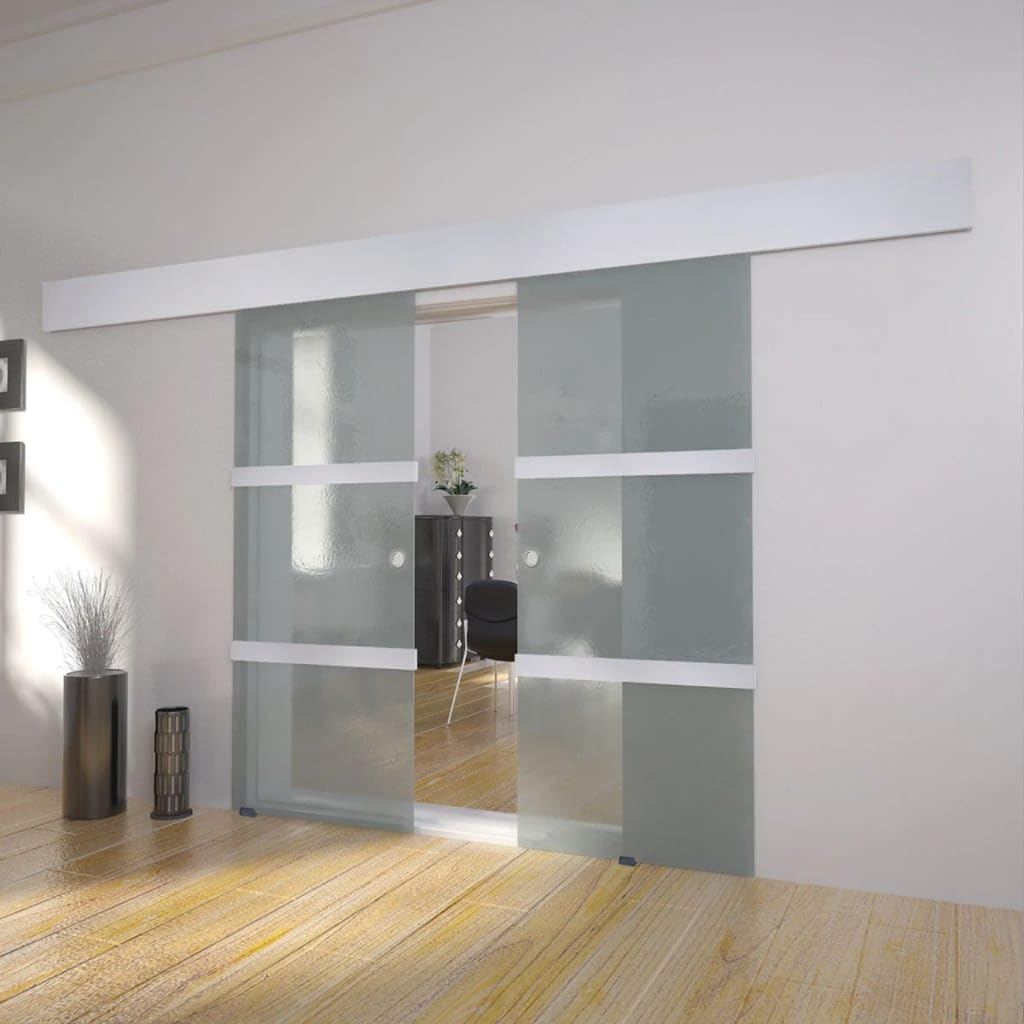 Doble puerta corredera de cristal | Cristal translúcido, riel de aluminio, deslizamiento silencioso, accesorios de montaje incluidos