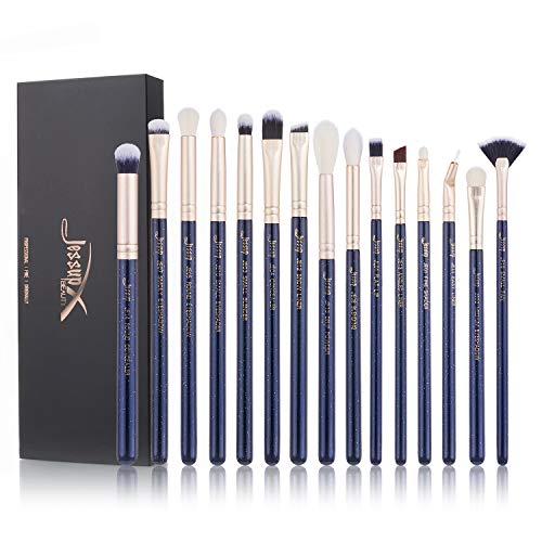 Jessup Makeup Brushes 15pcs Eye Make-up Brushes Set for Eye Shadow Eyeliner Lip Contour Concealer Smudge Brush Tool Synthetic Fibers Eye-Brushes Prussian Blue T477
