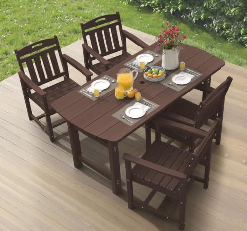Image of Ciokea HDPE Outdoor Dining Set of 4, Patio Table and Chairs Sets, Brown