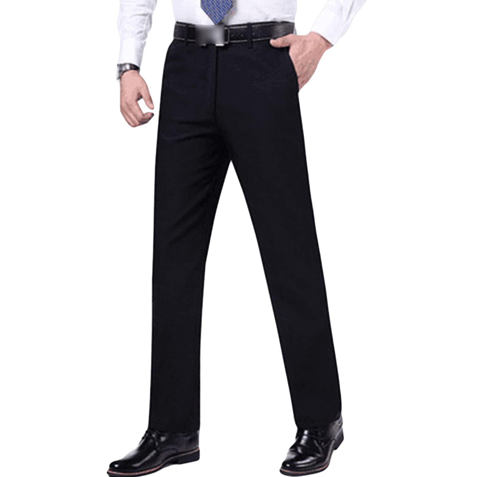 Maiyifu-GJ Mens Solid 4-Way Stretch Pant Straight Fit Flat Front Dress Pant Business Lightweight Ultra Slim Casual Pants