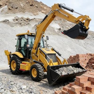 Towable Mini Backhoe Loader with Front Loader and Rear Excavator, Small Digger Machine for Light Construction Agriculture and Drainage