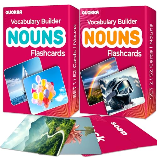 QUOKKA 104 Noun Flash Cards Set – Kids and Adults Vocabulary Builder for ABA Therapy, Early Childhood Education, and ESL Teaching – Picture Cards for Speech Therapy...