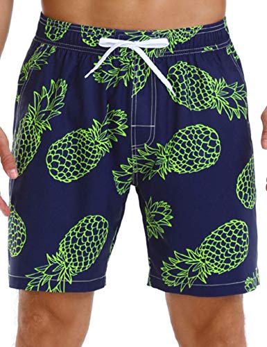Nonwe Men s Swim Shorts Quick Dry Soft Relaxed Fit Pineapple Board Shorts Blue 34