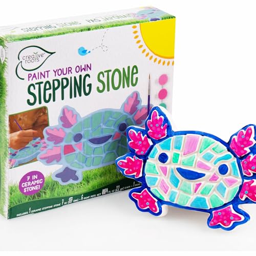 Image of Creative Roots Axolotl Stepping Stone Kit, 7-Inch Paintable Ceramic Stepping Stone, Includes 6 Acrylic Paints, Kids Crafts, Ages 8+