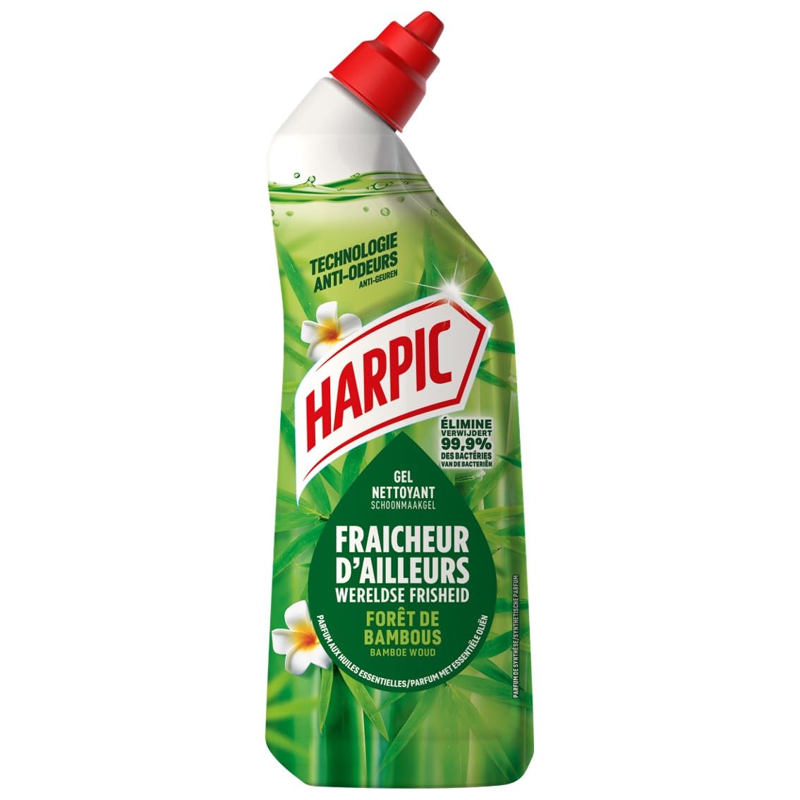 Harpic - Lot de 12 Gels WC - Nettoyant Fraicheur d'Ailleurs Parfum Foret de Bambous avec technologie anti-odeurs - 750 ml