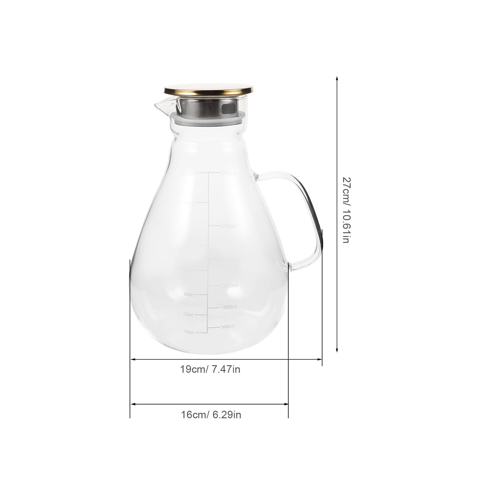 Jarra de Vidrio con Escala con Tapa de Acero Inoxidable de 1300ml Antideslizante, Adecuado para Catering y Bodas, para Café y Whiskey