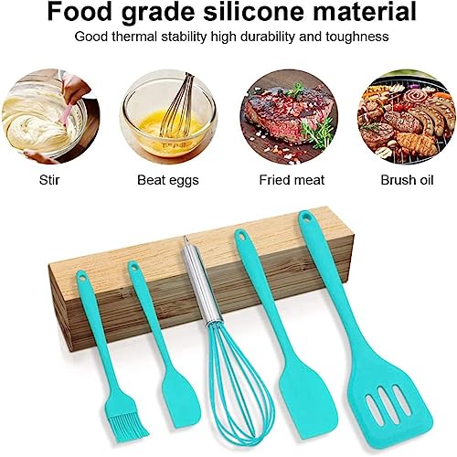 Image of Baskety Food Grade Silicone Rubber Spatula Set Non-Stick Kitchen Utensils for Baking, Cooking & Mixing (Blue)