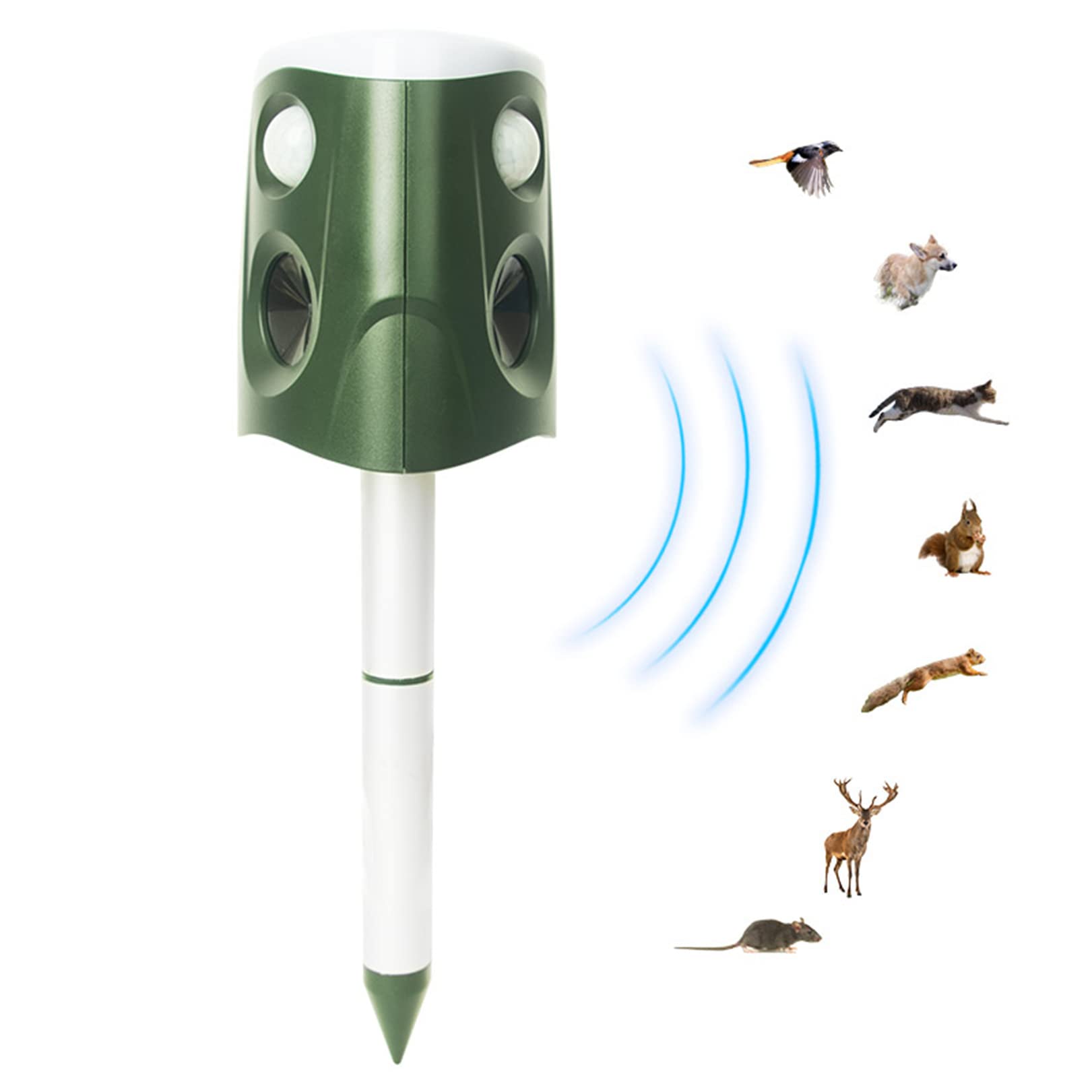 Energía Solar Ultrasonido Control de plagas Distribuidor de 360 ° Dispositivo ultrasónico Repelente de Animales Repelente de Aves de Defensa de ratón con Repelente de Animales de 12 LED lámpara