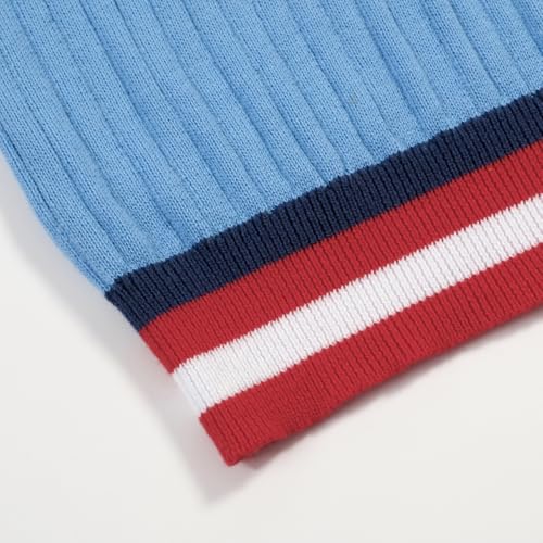 OXKNIT Polo para hombre de algodón azul con rayas retro de los años 1960 y manga corta miniatura 6