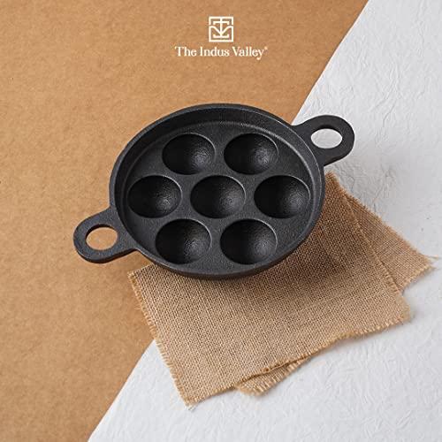 The Indus Valley Super Smooth Cast Iron Paniyaram Pan | 7Pit, 19Cm/7.4 Inch, 2.2Kg | Induction Friendly | Nonstick, Pre-Seasoned Appe/Paddu Pan,... - Image 3