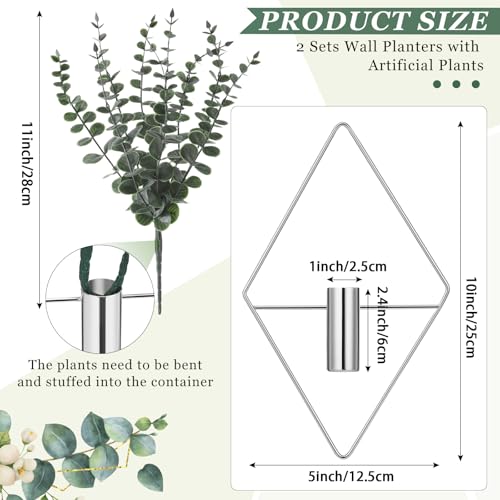 Image of Jexine Hanging Planters with Artificial Eucalyptus Metal Hanging Vase Indoor Plants Holder Modern Geometric Boho Bathroom Wall Decor for Living Room Home Office(Chrome Sliver,4 Pcs)