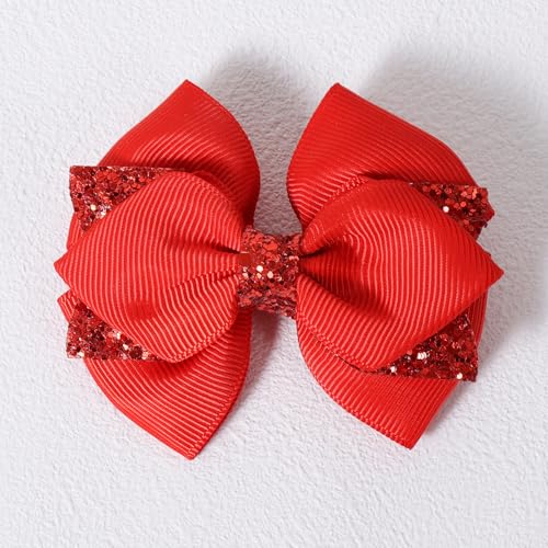 Pinzas para el cabello con lazo brillante de 3 pulgadas en rojo, 2 unidades miniatura 6