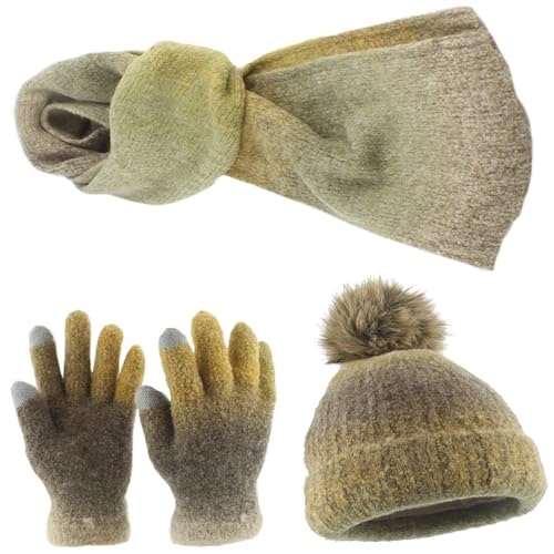 Stylish Gradients Knitwear Thicken Hat Gloves Scarf Set Accessories For Adult Colorful Winter Autumn Fashionable