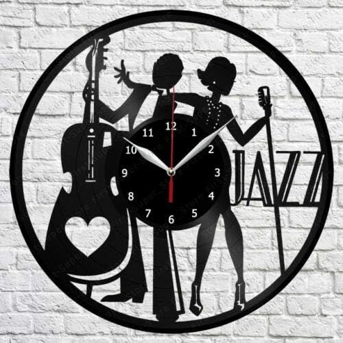 Reloj de pared de vinilo con música de jazz, registro LP, decoración del hogar, arte hecho a mano, regalo de personalidad (tamaño 12 pulgadas, color