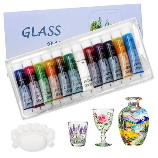 Magicdo Stained Glass Paint with Palette,Transparent Glass Window Paint Acrylic Enamel Paint Set Great for Wine Bottle, Light Bulbs, Ceramic (12 Colorsx0.4 Fl oz)