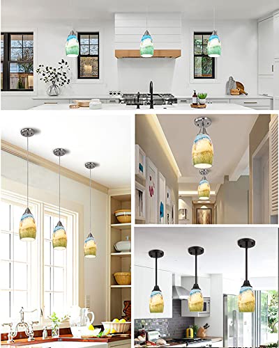 Image of Karyfine Glass Pendant Lamp Shade Only Light Fixtures Replacement glass Globe Light Cover for Pendant Light Multi Color Art Glass Lamp Covers for Kitchen Island oval pendant light shade