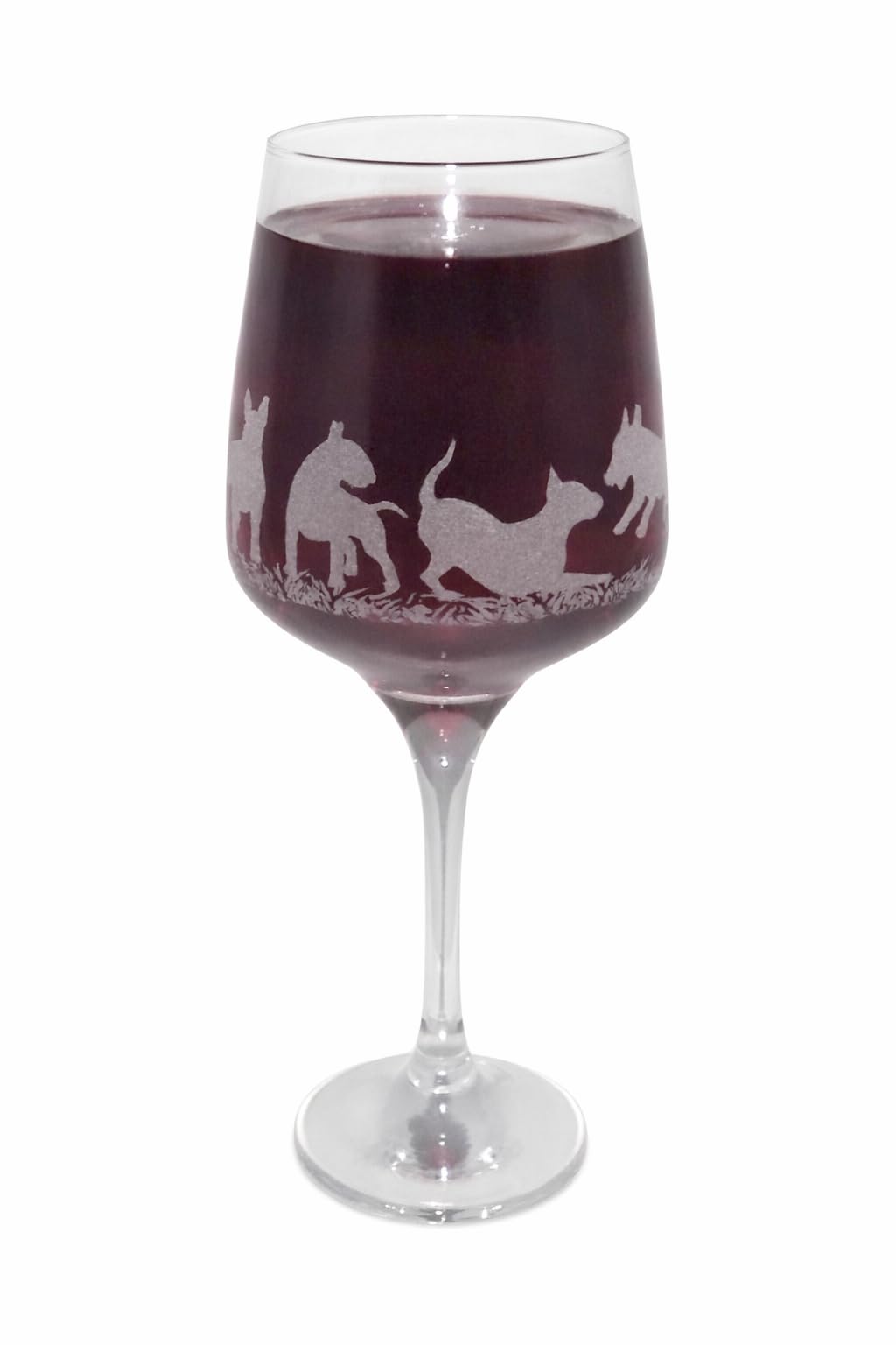 English Bull Terrier Engraved Stemmed Wine Glass