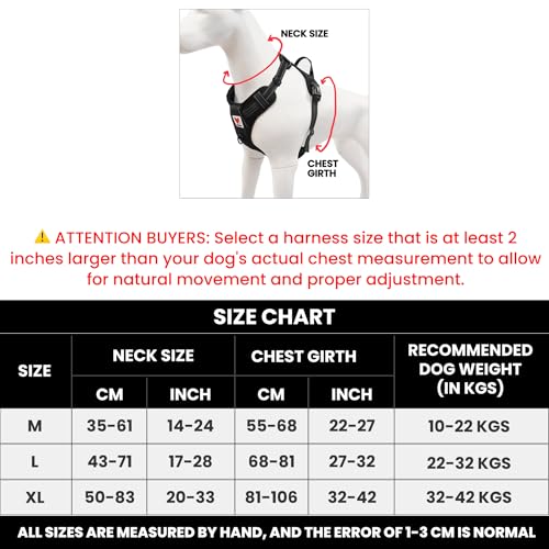 Image of Wooflix Heavy Duty Reflective Dog Harness for Medium Sized Breed Dogs - No Pull, No Choke Harness for Dog with Adjustable Chest Belt with Soft Padded Handle | Black - Size: Medium (10kg to 22kg Dog)