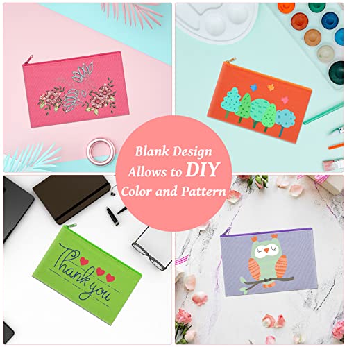 Image of 12 Pieces Cotton Canvas Makeup Bag, Multipurpose Cosmetic Bag with Zipper Travel Toiletry Pouch, Blank DIY Craft Bag (Multicolored B, XL)
