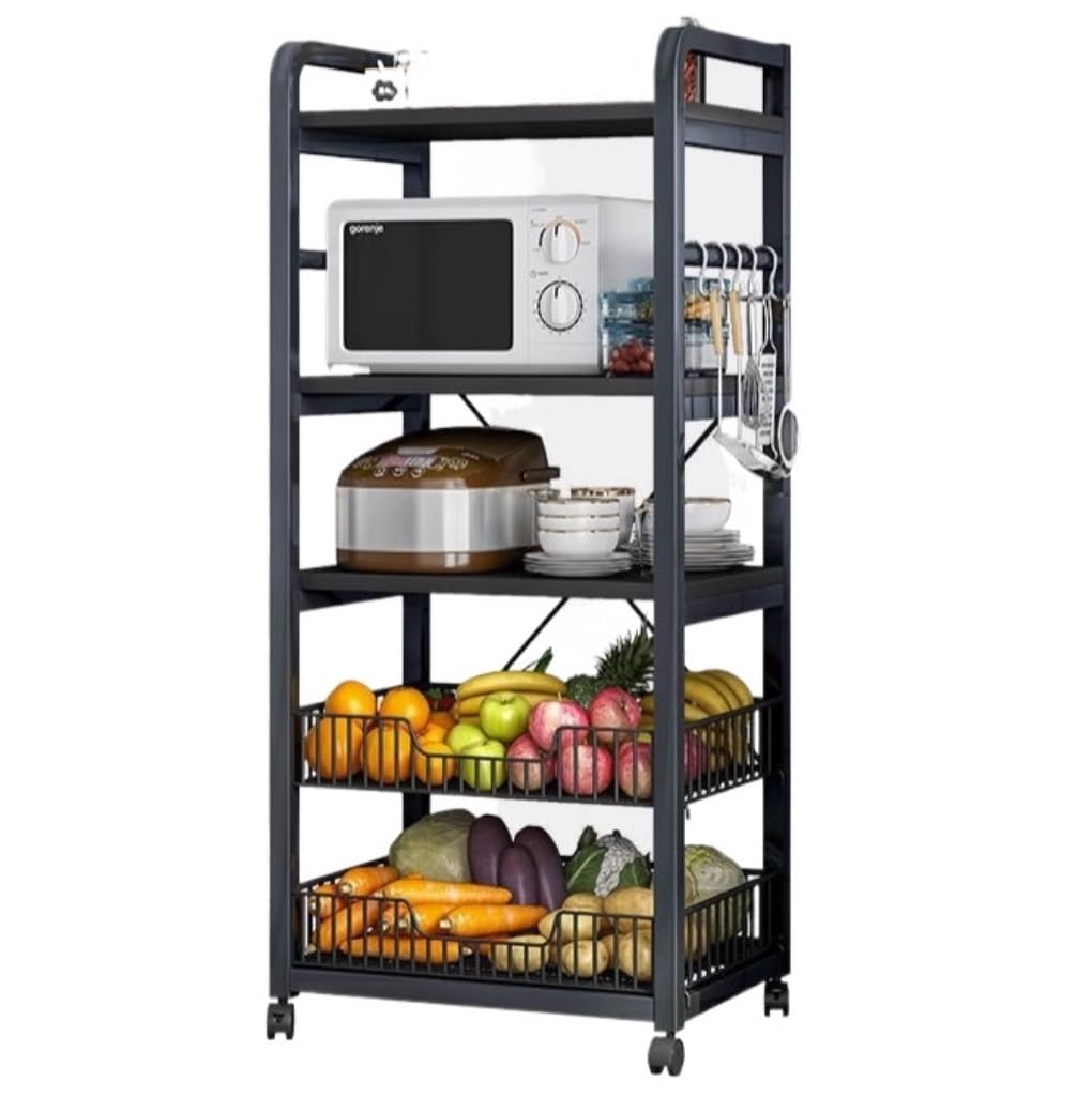 POLGDW Microwave Stand, Kitchen Shelf with Spice Storage Rack, Industrial Microwave Oven Holder