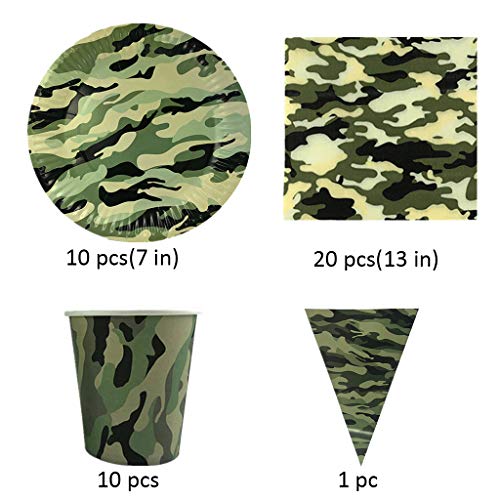 Hongfago Camo Partyset voor verjaardagsfeestjes, 41 stuks, camouflageparty, levering servet, papieren bekertjes… - Image 3