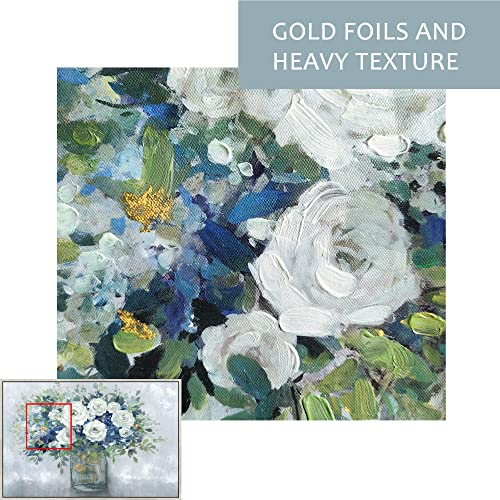 Framed Flower Canvas Wall Art: Bedroom Living Room Large Abstract Blossom Textured Painting Vintage White Floral Artwork Rustic Bloom Bouquet In Vase Print Modern Botanical Picture #TOP1