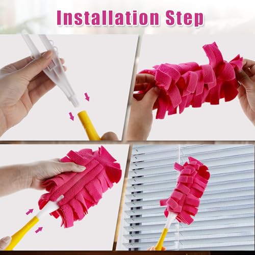 Image of 10 Pcs Duster Refill, 360 Reusable Fleece Duster Refills for Swiffer with 1 Handle for Cleaning Ceiling Fan Window Hardwoods Kitchen Floor, Wet and Dry Dual Use (Mixture Colors)